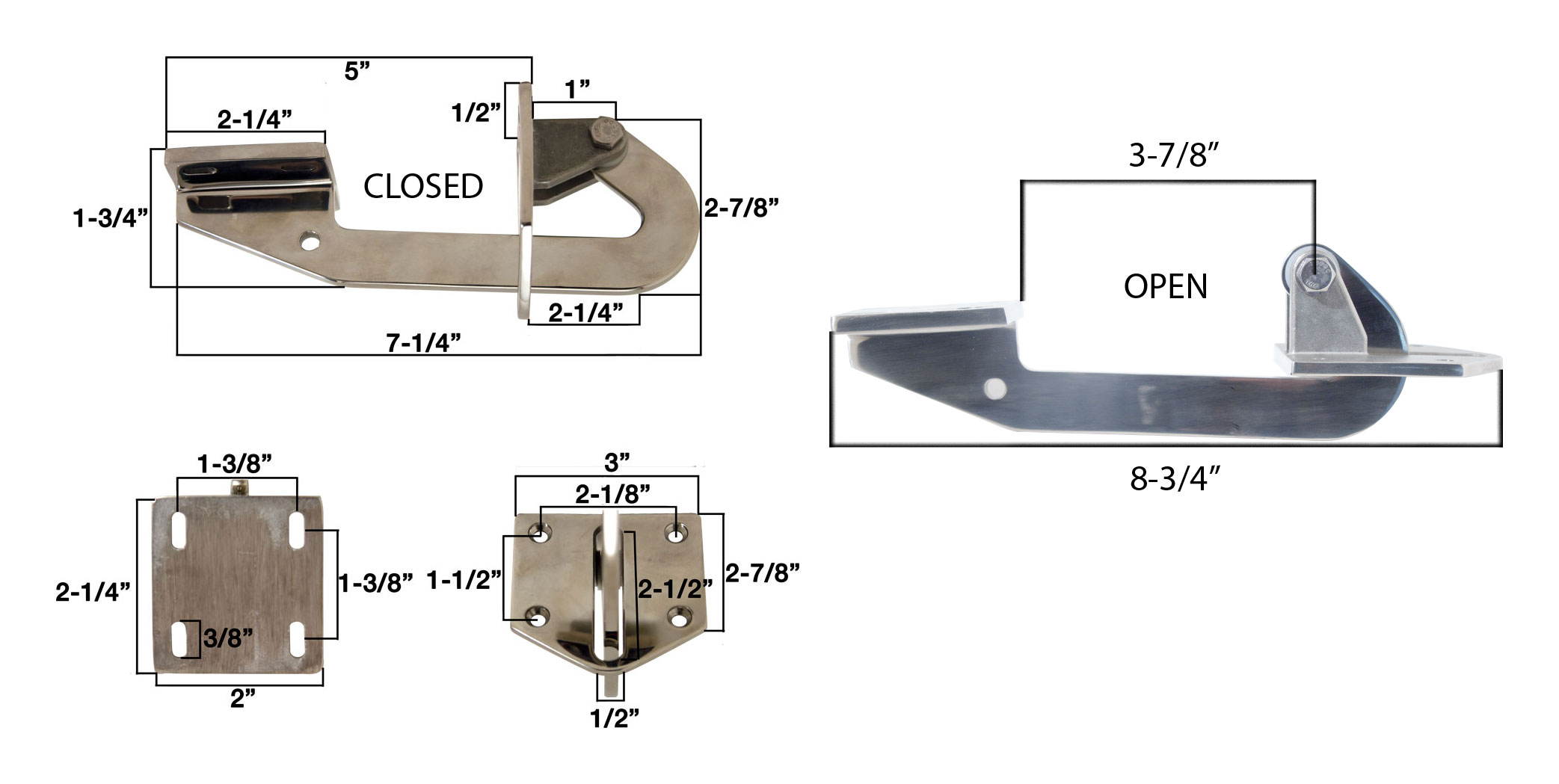 Hardin Marine Polished Stainless Steel Long Hidden Hatch Hinges