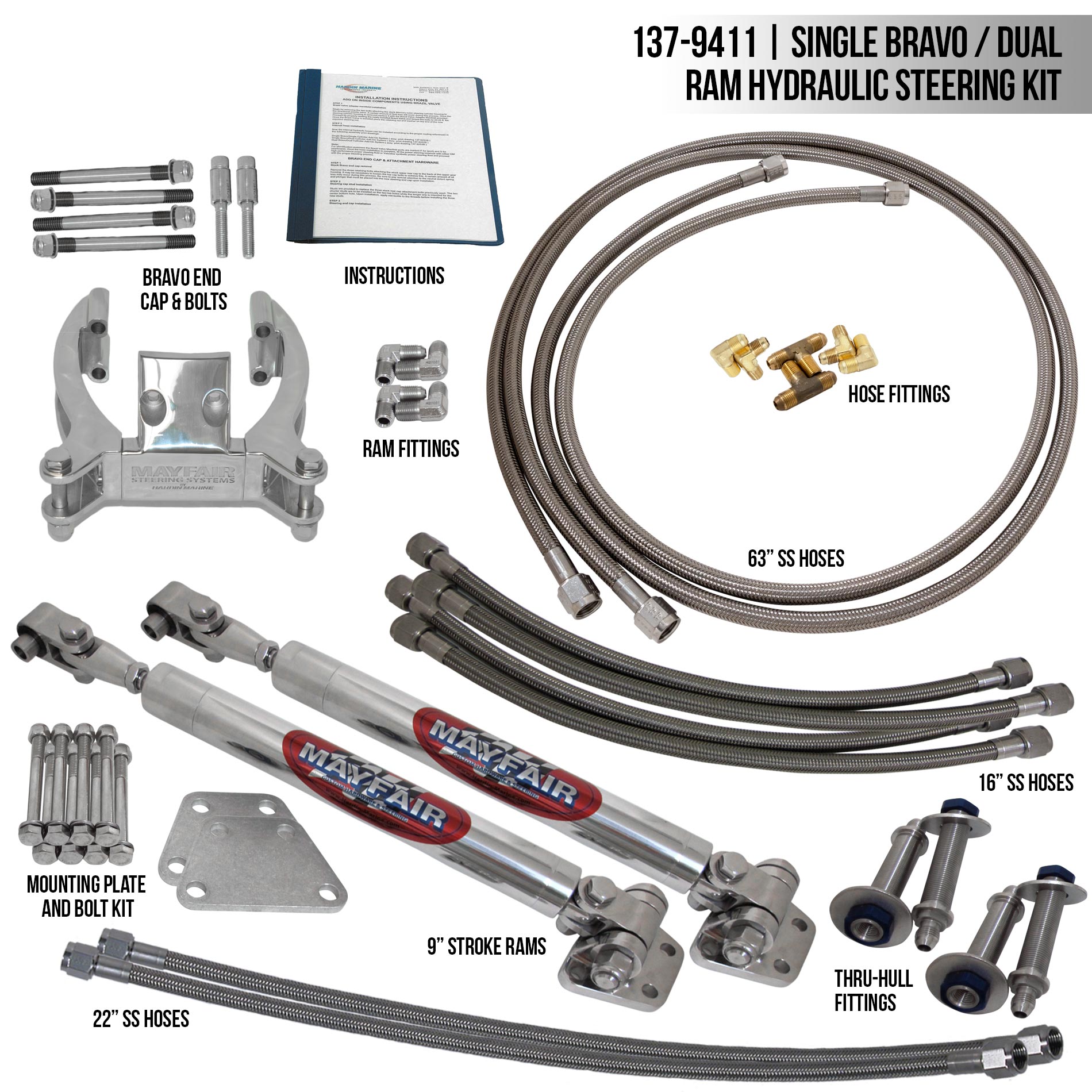 Mayfair Single Bravo Dual Ram Add On Hydraulic Steering Kit Hardin Mayfair Single Bravo Dual Ram Add On Hydraulic Steering Kit Hardin Marine