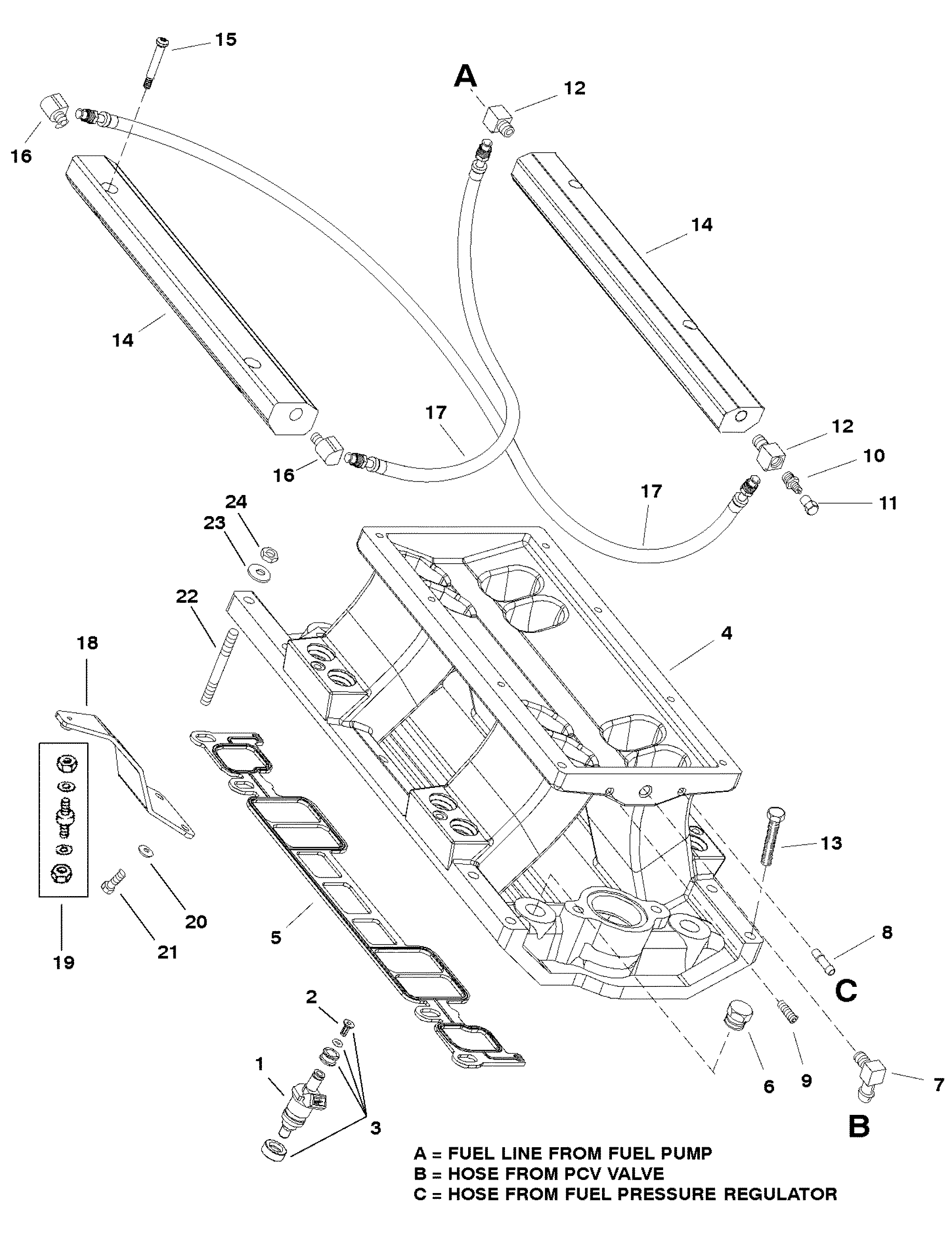 350 Mag Bravo MPI(Gen +) GM V-8 1997 - Serial 0K001501 and Up - Intake Manifold And Fuel Rails