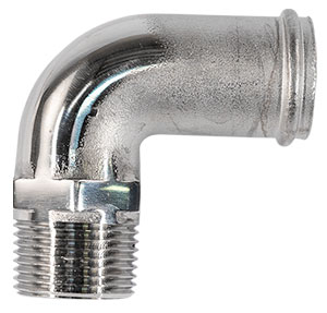 90 Degree Stainless Steel 3/4" NPT Male To 1" Hose Fitting