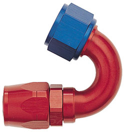 Red/Blue 150 Degree Double-Swivel AN Hose End