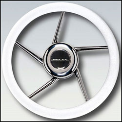Stainless Steel Helix Spokes Steering Wheel, 13.8" Diameter, White Grip