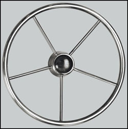 Stainless Steel Steering Wheel, 18" Diameter, 10 Degree Dish, 5 Spoke