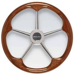 Stainless Steel Steering Wheel, 17.7" Diameter,  Mahogany