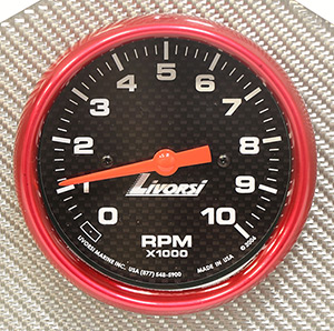 3-3/8"  0-10000 RPM Tachometer, Carbon Fiber Face, Red Mega Rim