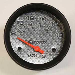 2-5/8"  Electric 8-18V Voltmeter, Silver Fiber Face, Black Race Rim