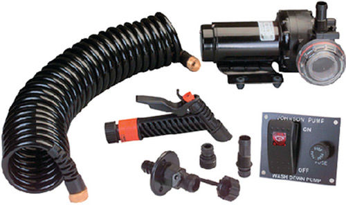 AQUA JET WASH DOWN PUMP KIT (JOHNSON PUMP) - Johnson Pump 64534 Aqua Jet Wash Down Pump Kit 5.2 GPM 12V (Includes Pump, Filter, Hose, Spray Pistol, Bulkhead Fitting, Hose Connectors and Panel Switch)