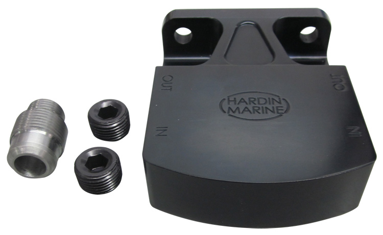High Volume Outboard Fuel Filter Head and Bracket 1/2" NPT Inlet and Outlet - Black Anodized