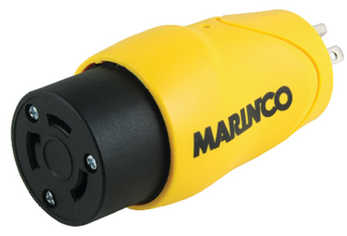 Marinco S15-30 (Old 83a) Straight Adapter Dock Side Male 15a/125v Straight Blade To Boat Side Female 30a/125v Locking