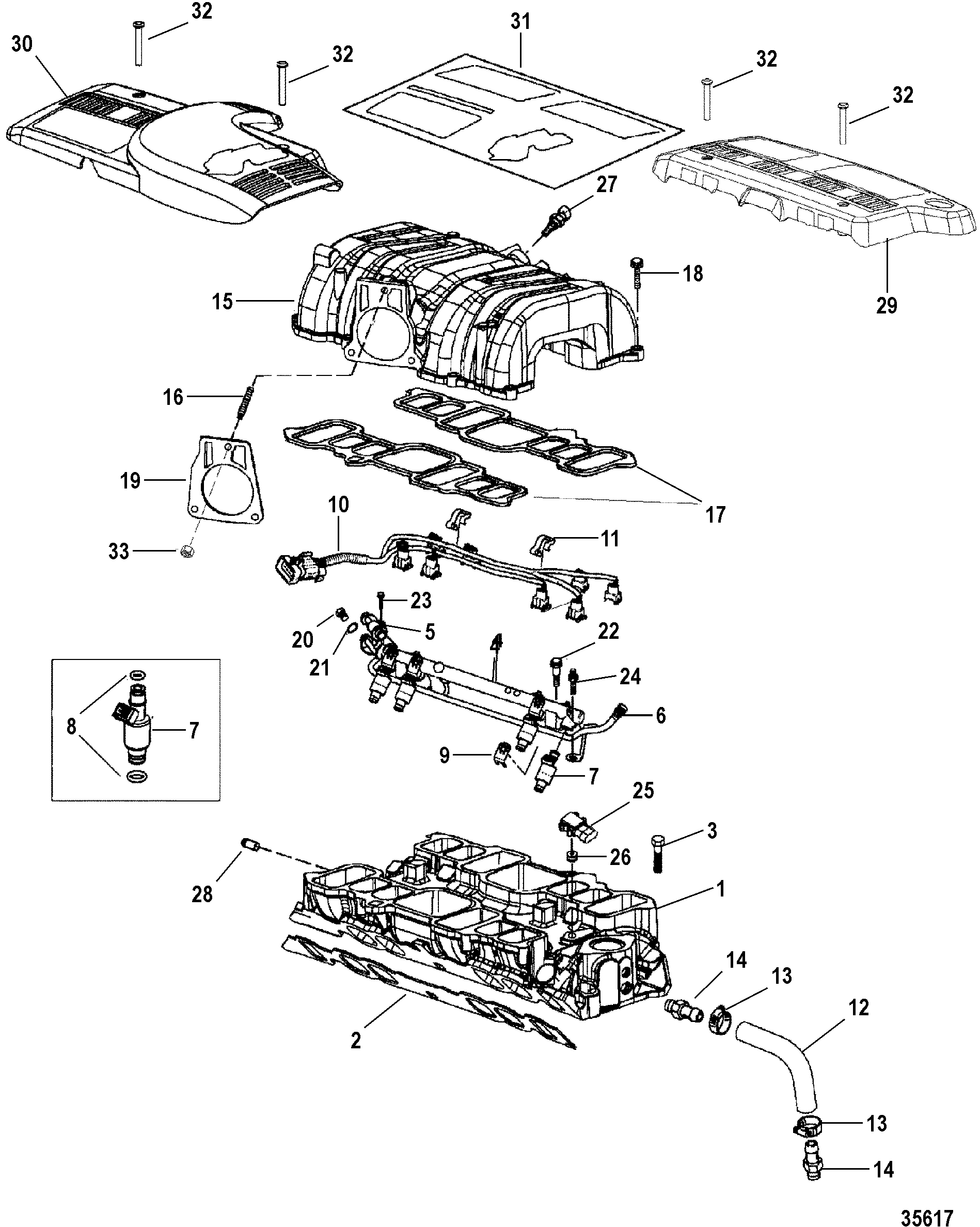 7.4L MPI Bravo (Gen 6) GM 454 V-8 1998-2000 - Serial 0L010003 Thru 0M024330 - Intake Manifold And Intake Plenum