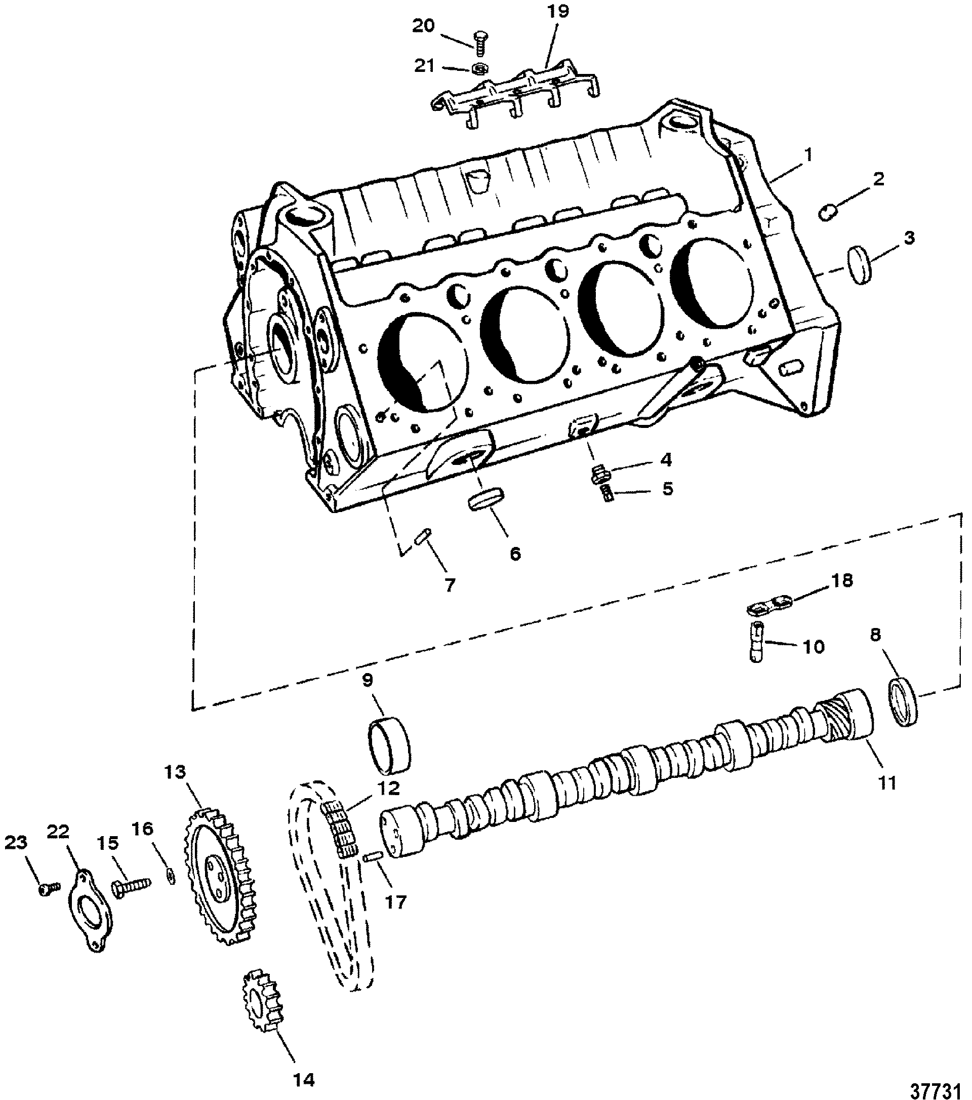 5.7L GM 350 V-8 1988-1995 - Serial 0B525982 Thru 0F600999 - Cylinder Block And Camshaft (Roller Lifters)