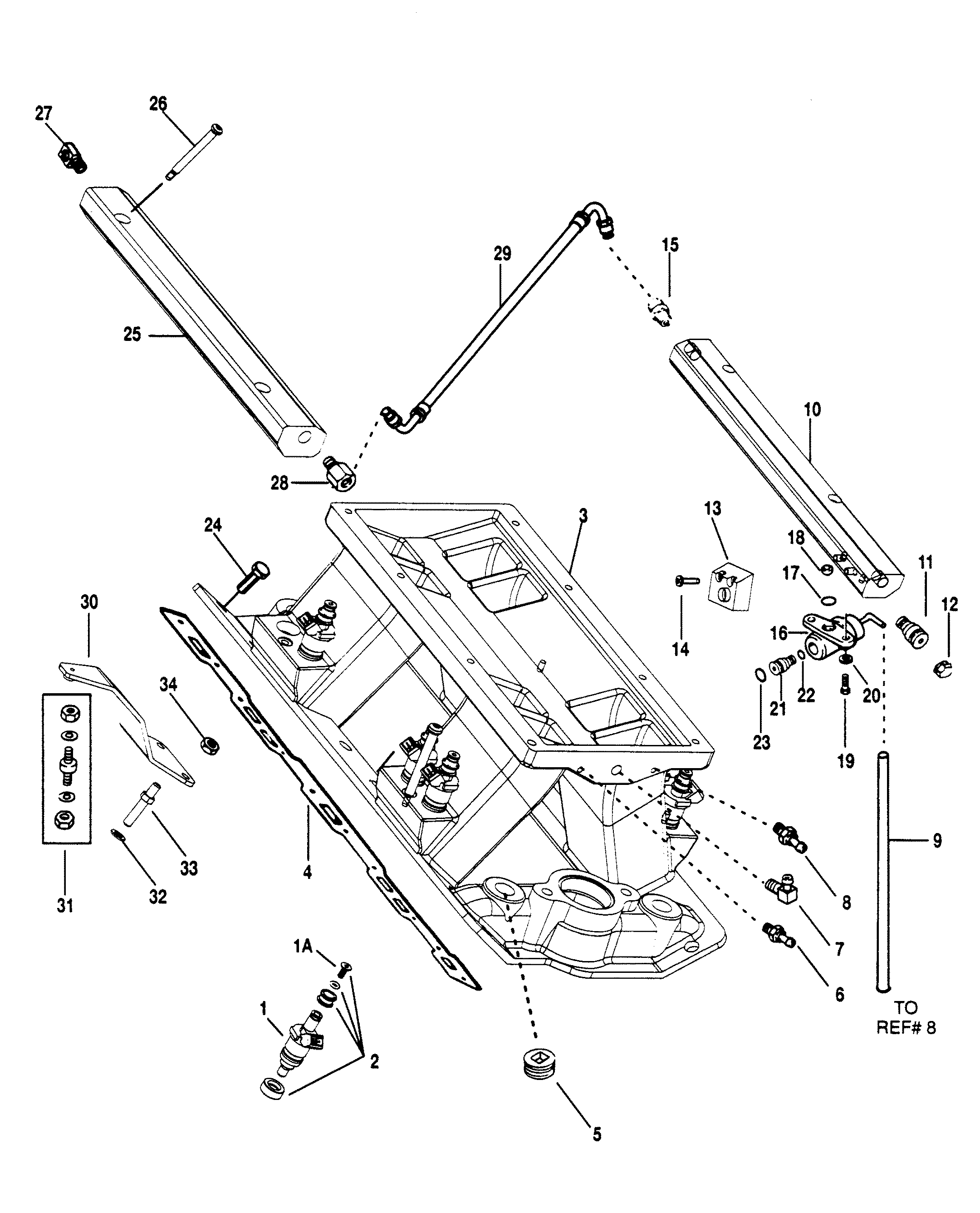 350 Mag Bravo MPI GM V-8 1995 - Serial 0F415189 Thru 0F601999 - Intake Manifold And Fuel Rails