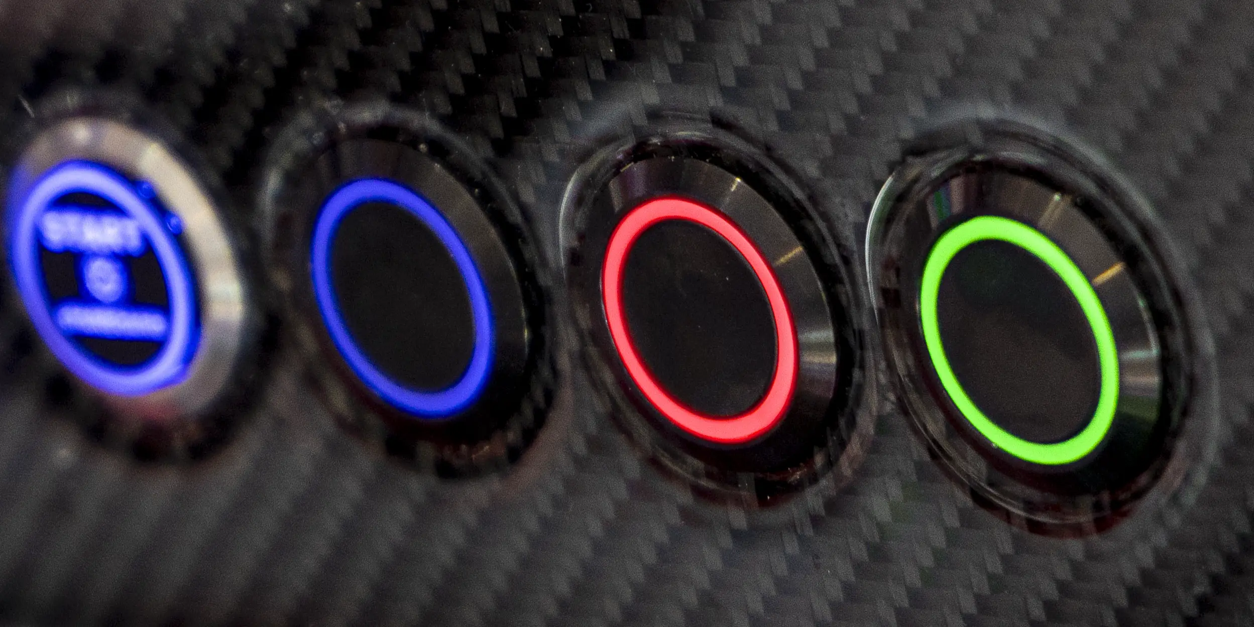 Push Button Illuminated Switch-Black Anodized- 15A - Blue