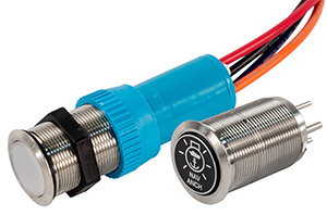 Bluewater 19mm LED Lit Electronic Push Button Switches with Label Options and Wire Harness