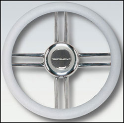 Stainless Steel Cross Spokes Steering Wheel, 13.8" Diameter, Grey Grip