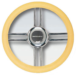 Stainless Steel Cross Spokes Steering Wheel, 13.8" Diameter, Buckskin Grip