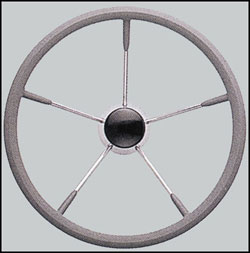 Stainless Steel Steering Wheel, 15.5" Diameter,  25 Degree Dish, Gray Grip