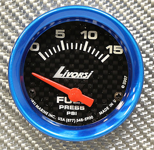 2-1/16"  Electric 0-15 PSI Fuel Pressure Gauge, Carbon Fiber Face, Blue Race Rim