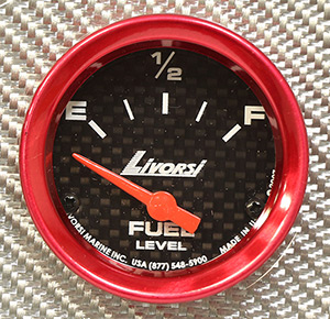 2-1/16"  Electric 240-33 OHM Fuel Level Gauge, Carbon Fiber Face, Red Race Rim