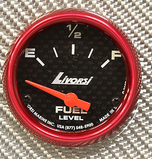 2-1/16"  Electric 240-33 OHM Fuel Level Gauge, Carbon Fiber Face, Red Mega Rim
