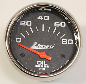 2-5/8" Electric 80 PSI Oil Pressure Gauge, Black Face, Polished SS Mega Rim