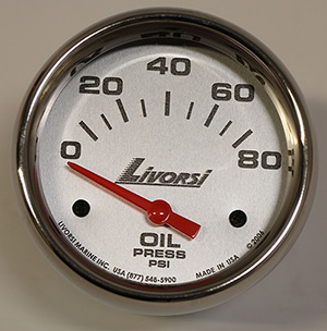 2-5/8" Electric 80 PSI Oil Pressure Gauge, Platinum Face, Polished SS Mega Rim