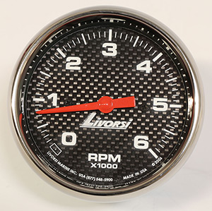 3-3/8"  0-6000 RPM Tachometer, Carbon Fiber Face, Polished SS Mega Rim