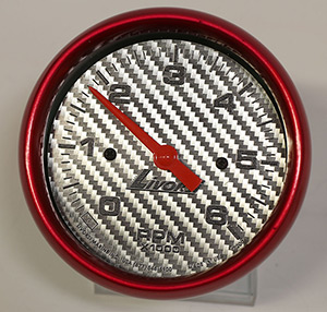 3-3/8"  0-6000 RPM Tachometer, Silver Fiber Face, Red Mega Rim