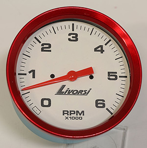 4-5/8"  0-6000 RPM Tachometer, White Face, Red Race Rim