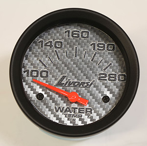 2-5/8" Electric 100-280F Water Temp Gauge, Silver Fiber Face, Black Race Rim