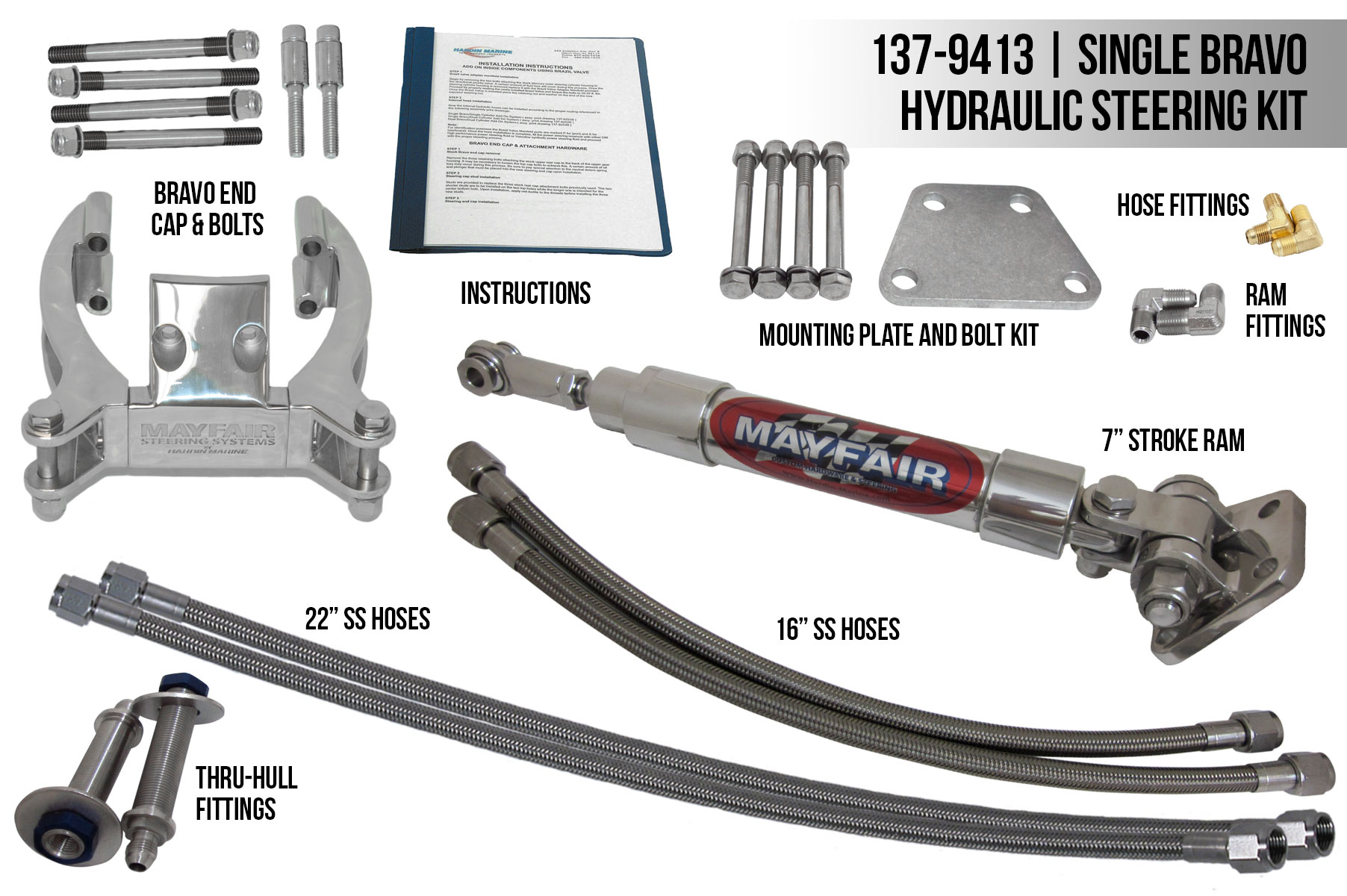Mayfair Single Bravo/Single Ram Add-On Hydraulic Steering Kit