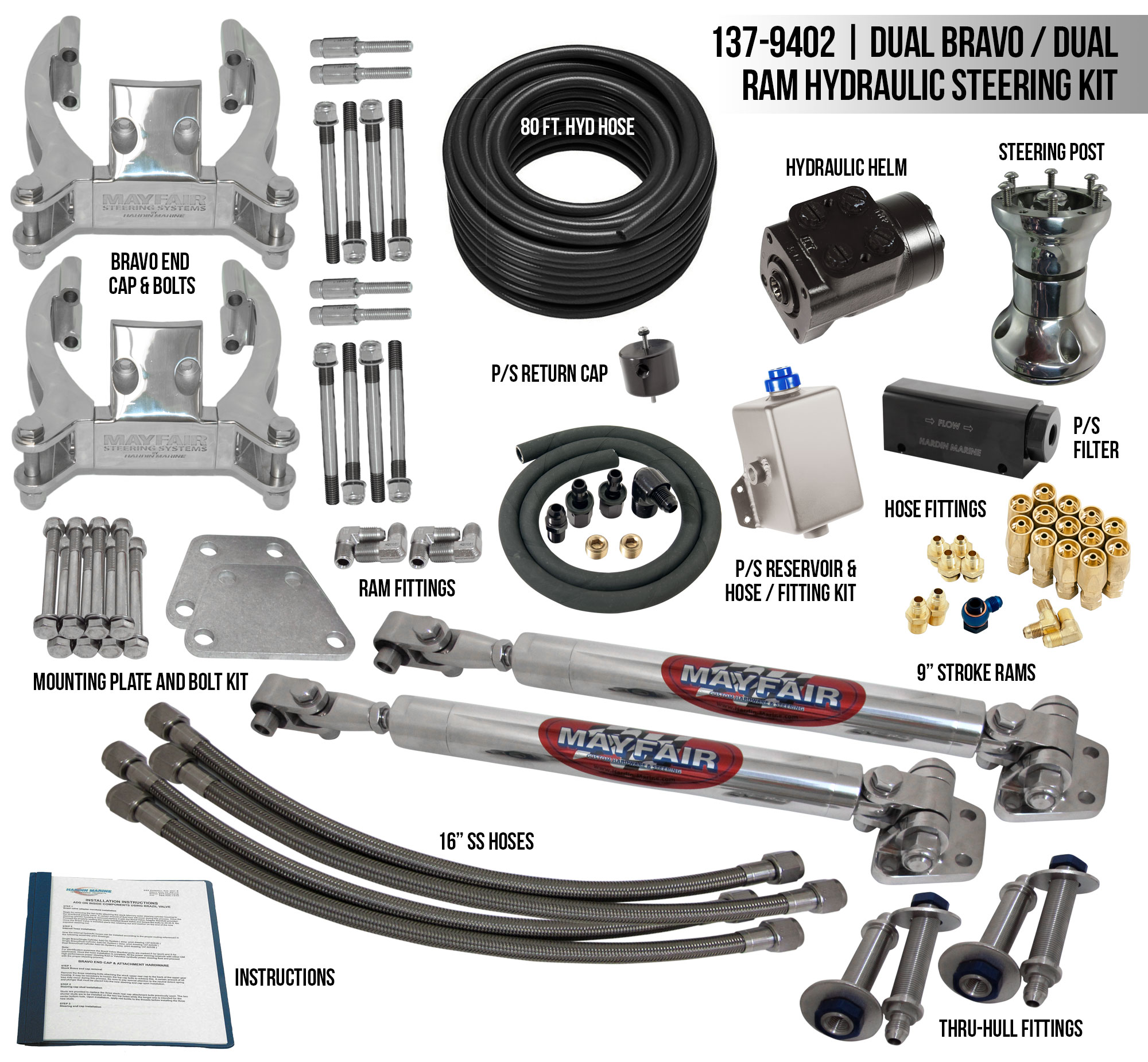 Mayfair Dual Bravo/Dual Ram Full Hydraulic Steering Kit Hardin Marine