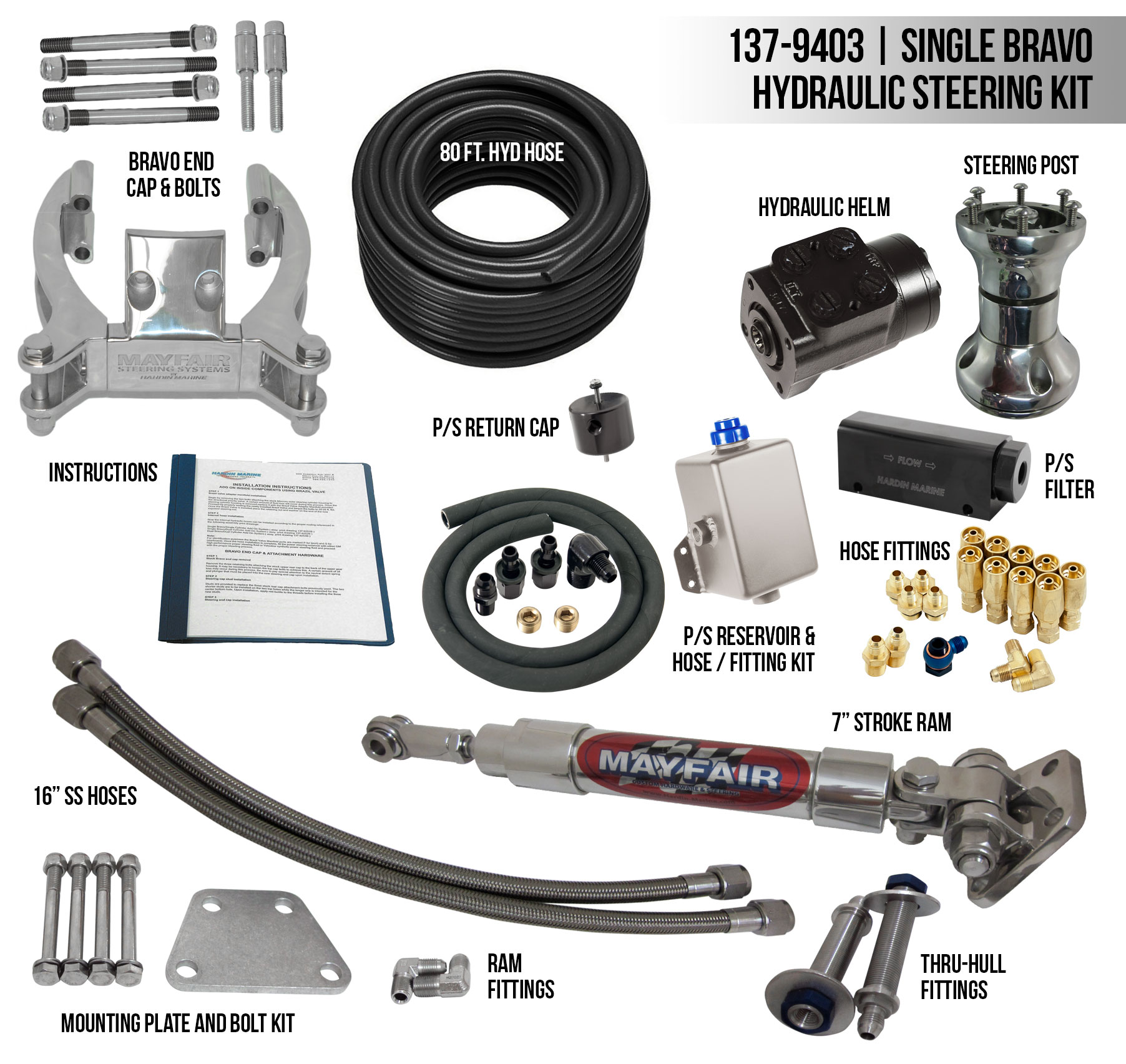 Mayfair Single Bravo/Single Ram Full Hydraulic Steering Kit Hardin Marine