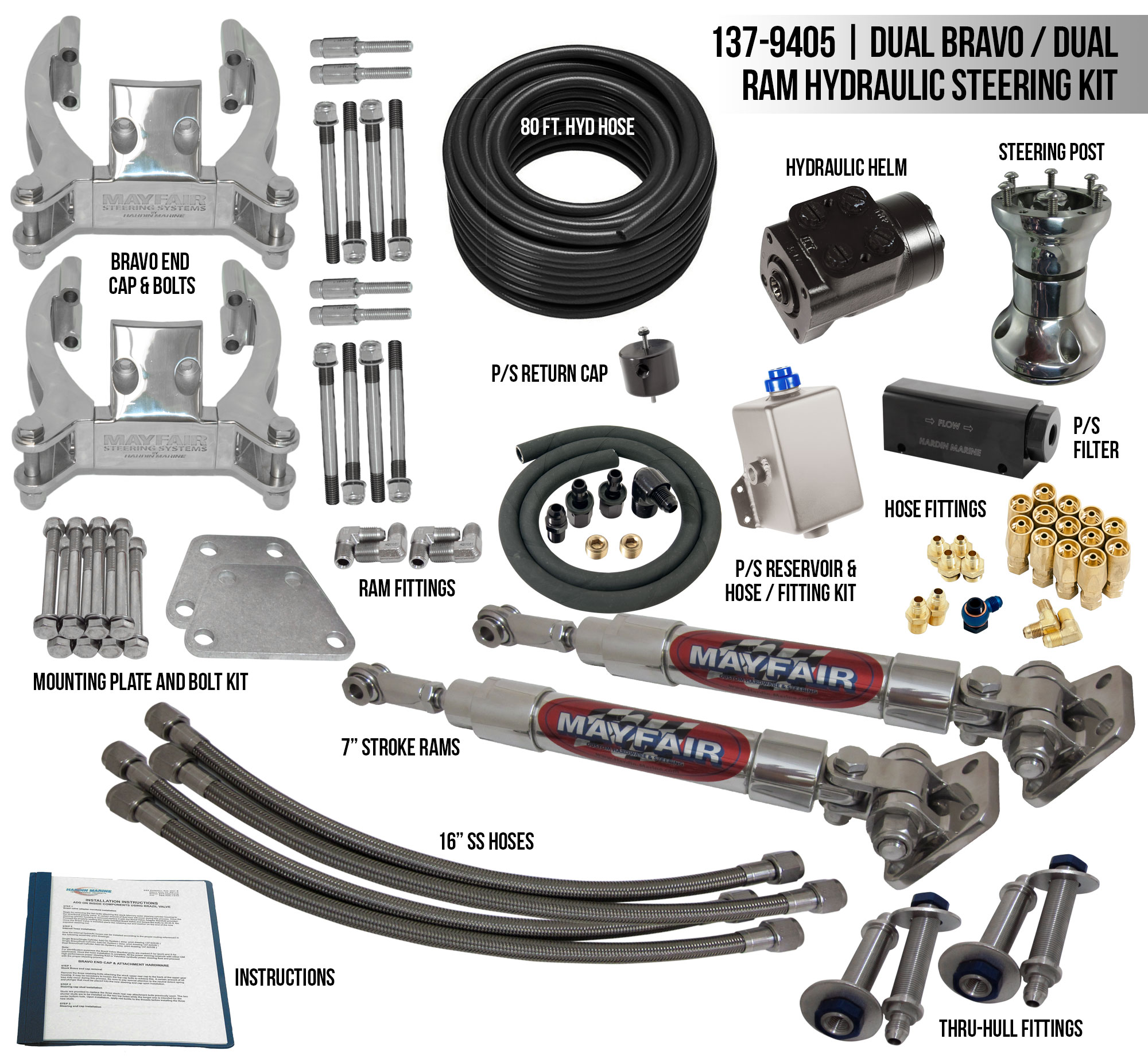 Hardin Marine - Mayfair Full Hydraulic Steering Kit for Dual Bravo