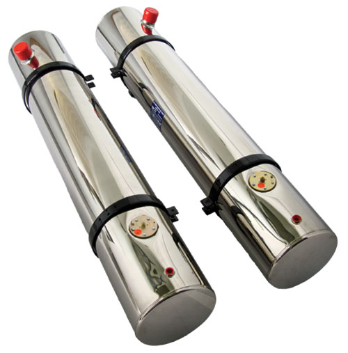 Fuel Tanks - 8-1/2 x 48 10 Gallon with Sender, Polished Stainless Steel