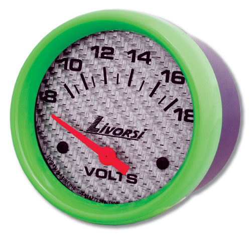 Hardin Marine - Livorsi 8-18v Voltmeter Gauge Mega & Race Rim 2-5/8