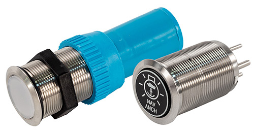 Bluewater 22mm LED Lit Electronic Push Button Switches with Label Options and Plug
