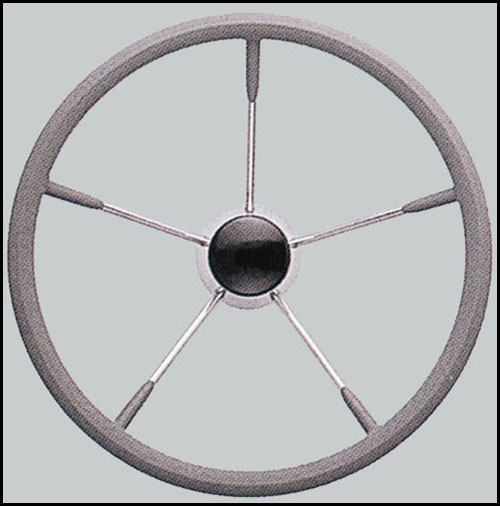 Stainless Steel Steering Wheel, 13.5" Diameter,  25 Degree Dish, Gray Grip