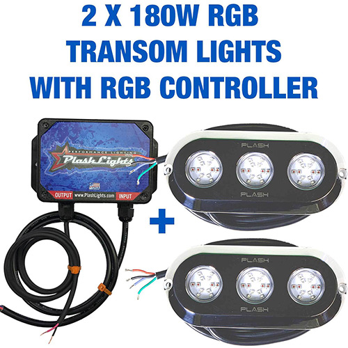 Pair of Plash 180W RGB Underwater Transom Lights with Controller